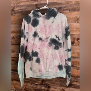 Tie-Dye Hoodie in Pink, Grey, Blue, & Splash of Yellow